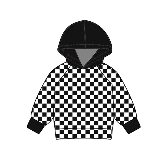 preorder BT0977 black checkered long sleeve hooded boys pullover