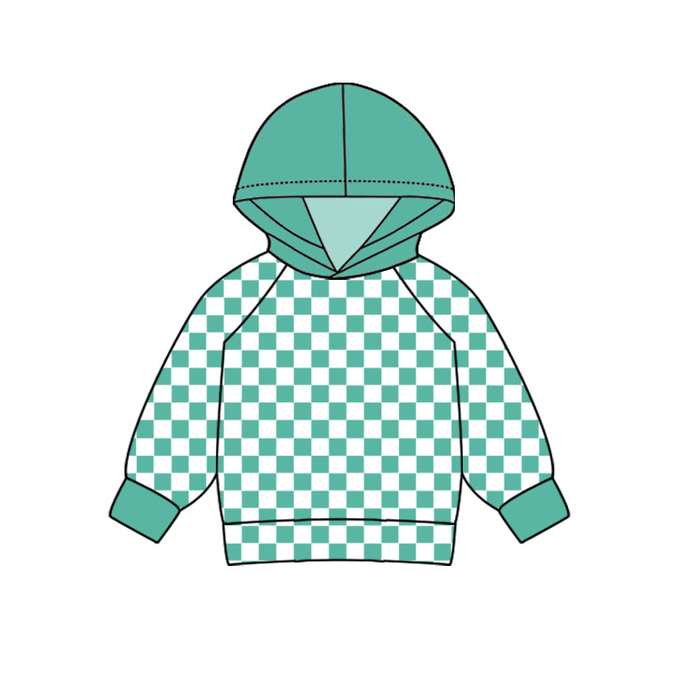 preorder BT0978 green checkered long sleeve hooded boys pullover