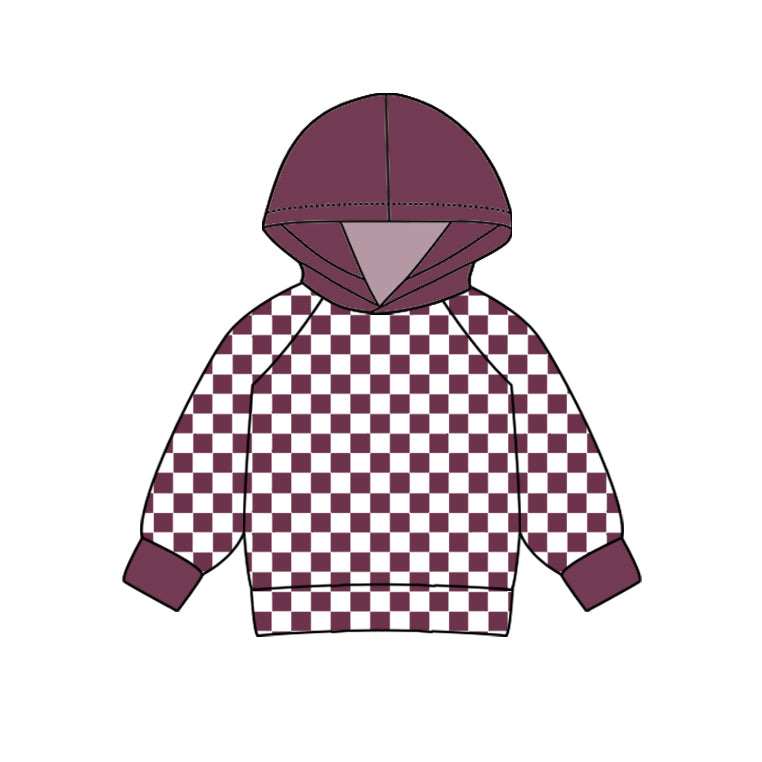 preorder BT0979 dark purple checkered long sleeve hooded boys pullover