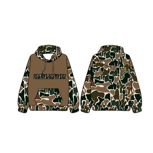 preorder BT0980 mama's boy brown camo pocket long sleeve hooded boys pullover