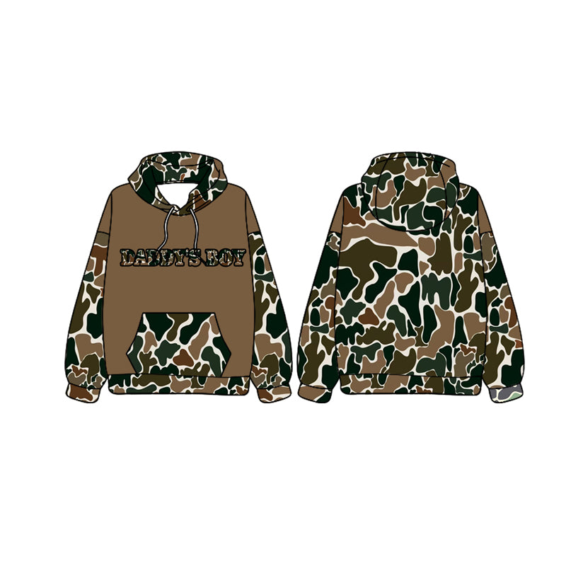 preorder BT0981 daddy's boy brown camo pocket long sleeve hooded boys pullover