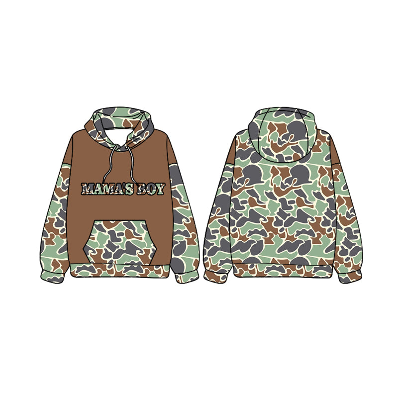 preorder BT0982 mama's boy green camo pocket long sleeve hooded boys pullover