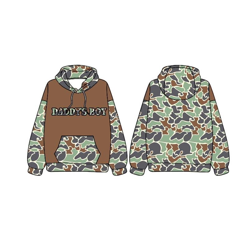 preorder BT0983 daddy's boy green camo pocket long sleeve hooded boys pullover