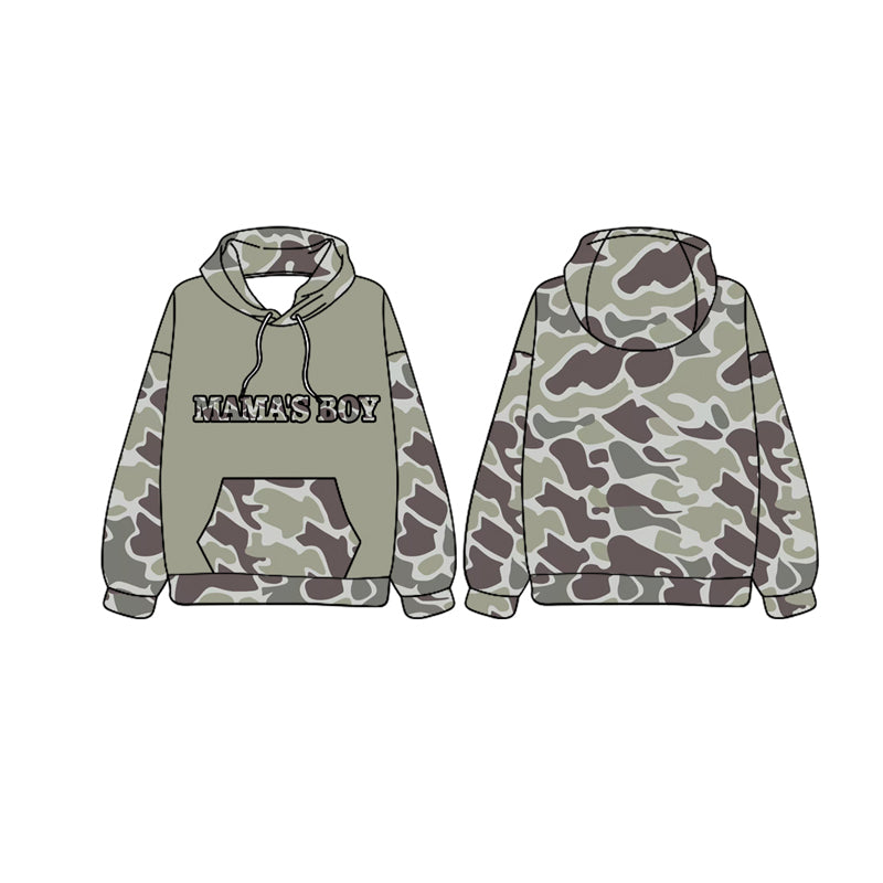 preorder BT0984 mama's boy grey camo pocket long sleeve hooded boys pullover