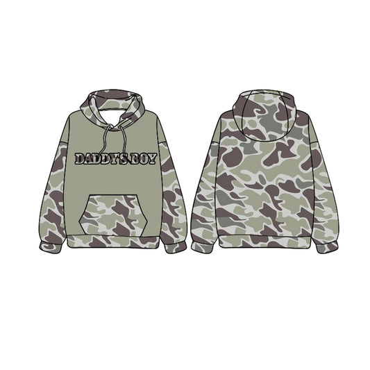 preorder BT0985 daddy's boy grey camo pocket long sleeve hooded boys pullover