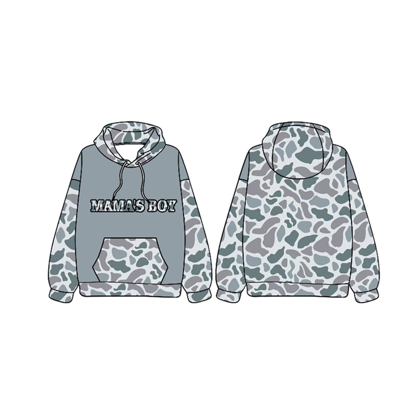 preorder BT0986 mama's boy grey camo pocket long sleeve hooded boys pullover