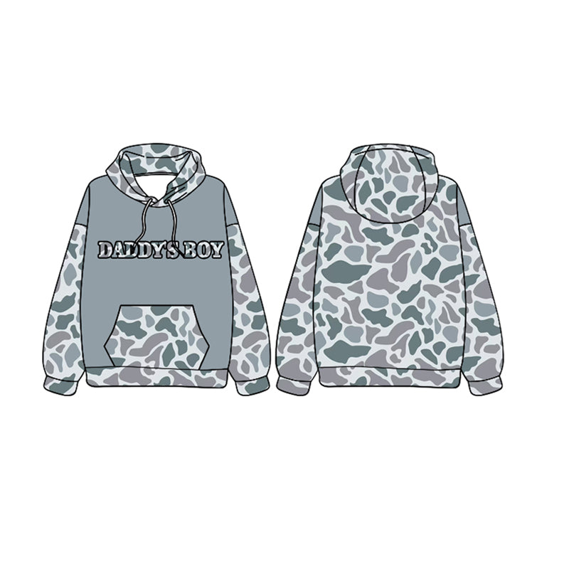 preorder BT0987 daddy's boy grey camo pocket long sleeve hooded boys pullover