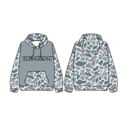 preorder BT0987 daddy's boy grey camo pocket long sleeve hooded boys pullover