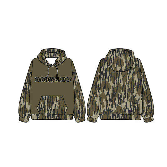 preorder BT0989 daddy's boy dark green camo pocket long sleeve hooded boys pullover