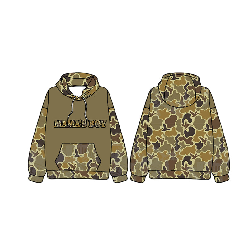 preorder BT0990 mama's boy green camo pocket long sleeve hooded boys pullover