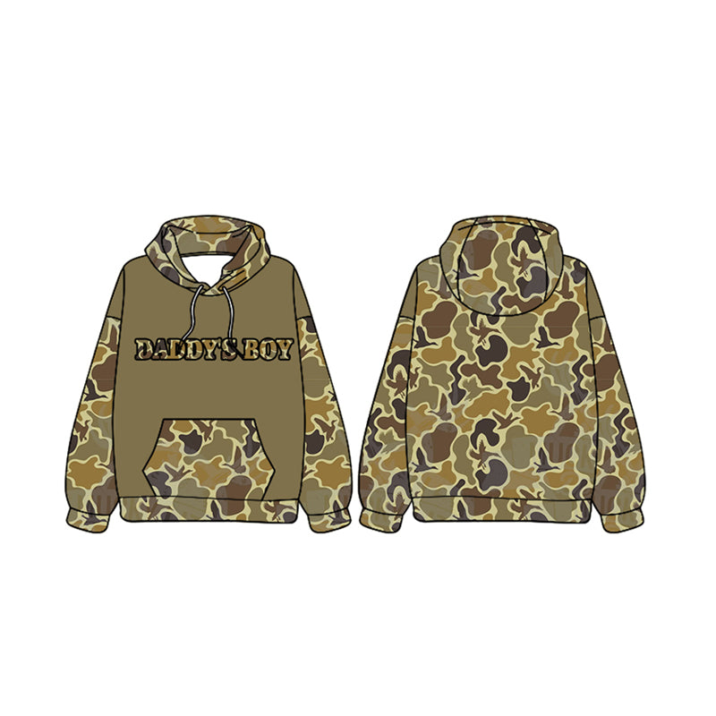 preorder BT0991 daddy's boy green camo pocket long sleeve hooded boys pullover