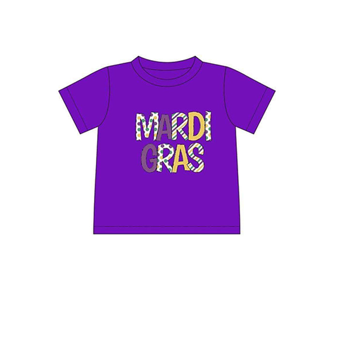 preorder BT0994 Mardi Gras purple shorts sleeve boys top