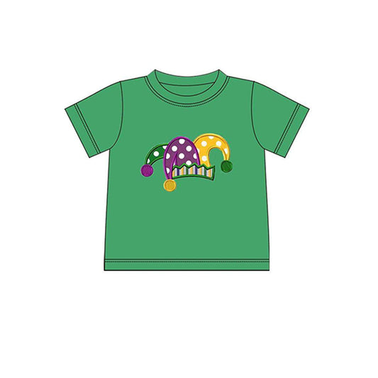 preorder BT0996 Mardi Gras hat green shorts sleeve boys top