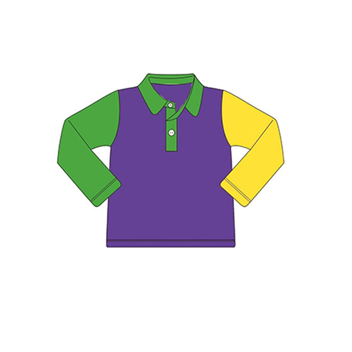 preorder BT0997 Mardi Gras purple green yellow long sleeve boys pullover