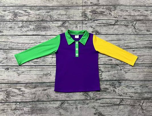 preorder BT0997 Mardi Gras purple green yellow long sleeve boys pullover