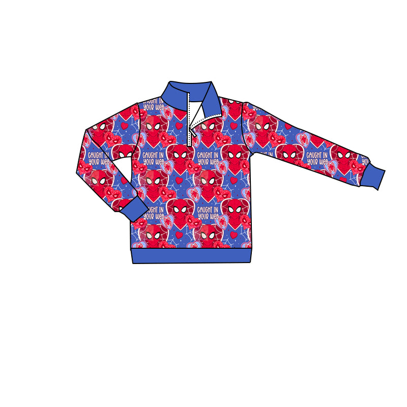 preorder BT0998 Valentine Day red heart spider hero blue zipper long sleeve boys pullover