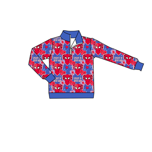 preorder BT0998 Valentine Day red heart spider hero blue zipper long sleeve boys pullover