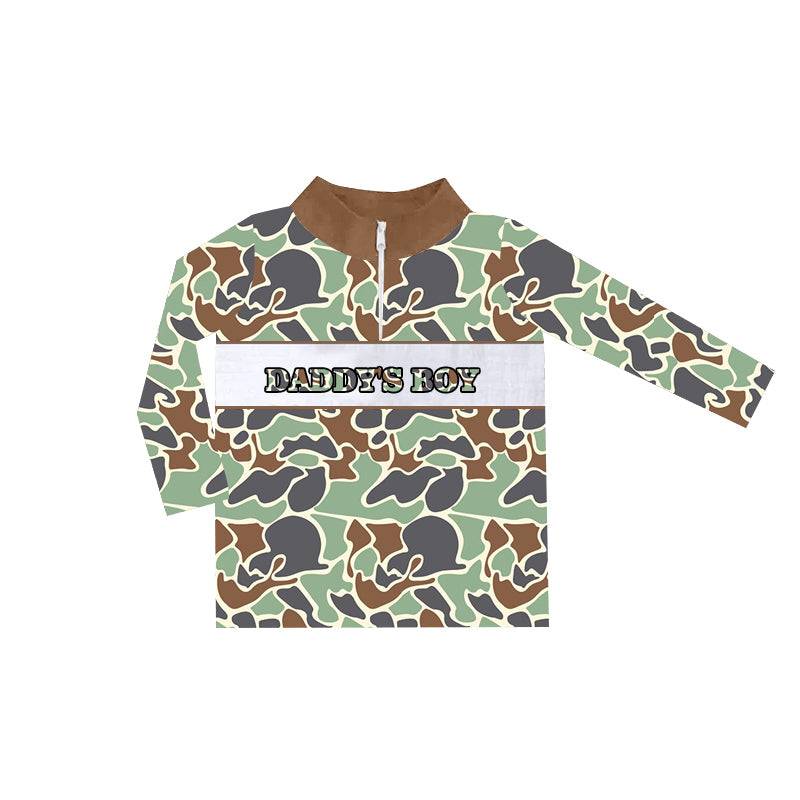 preorder BT0999 daddy's boys green camo zipper long sleeve boys pullover