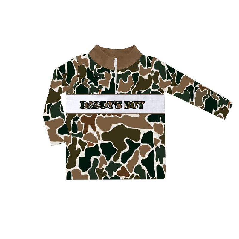 preorder BT1000 daddy's boys brown camo zipper long sleeve boys pullover