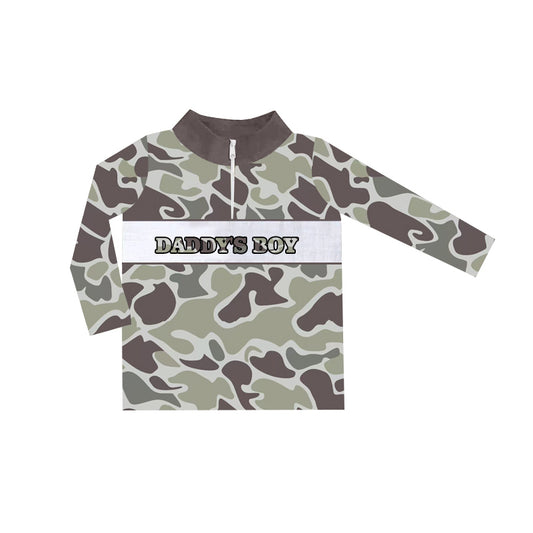 preorder BT1001 daddy's boys dark grey camo zipper long sleeve boys pullover