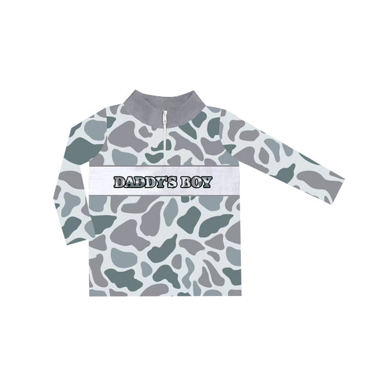 preorder BT1002 daddy's boys grey camo zipper long sleeve boys pullover