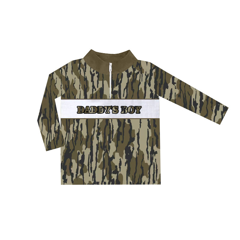 preorder BT1003 daddy's boys dark green camo zipper long sleeve boys pullover