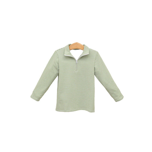 preorder BT1005 green striped zipper long sleeve boys pullover