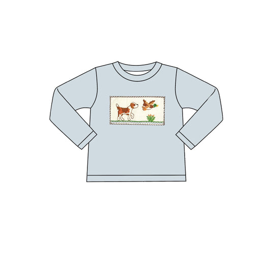 preorder BT1007 hunting cute dog mallard grey long sleeve boys top