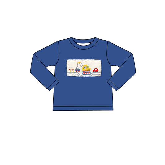 preorder BT1008 cute construction truck navy blue long sleeve boys top