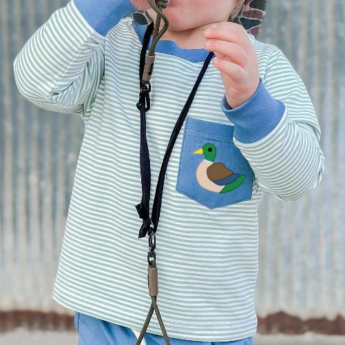 preorder BT1013 cute mallard duck blue striped pocket long sleeve boys top