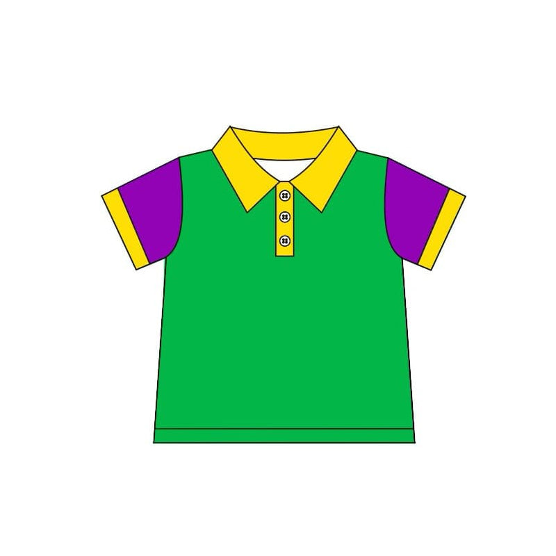 preorder BT1030 Mardi Gras green purple yellow short sleeve boys top