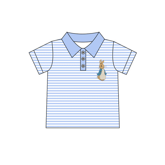 preorder BT1032 Easter cute bunny rabbit blue striped short sleeve boys top