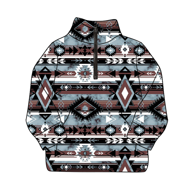preorder BT1067 Western Aztec pocket zipper long sleeve boys pullover