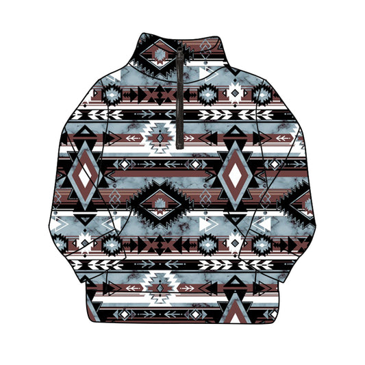 preorder BT1067 Western Aztec pocket zipper long sleeve boys pullover