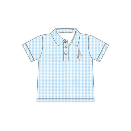 preorder BT1095 Easter bunny rabbit blue checkered short sleeve boys top