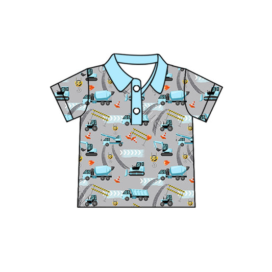 preorder BT1096 cute construction blue short sleeve boys top
