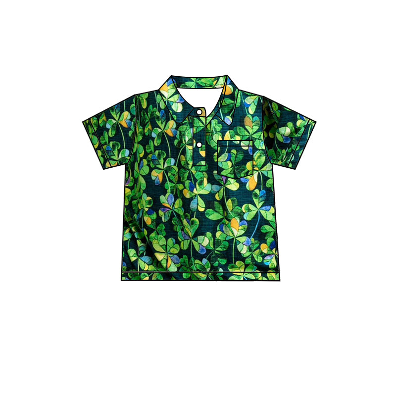 preorder BT1099 St Patrick green clover short sleeve boys top