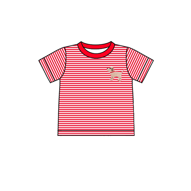 preorder BT1101 cute dog red striped short sleeve boys top