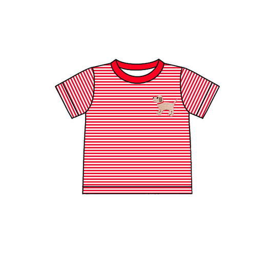 preorder BT1101 cute dog red striped short sleeve boys top