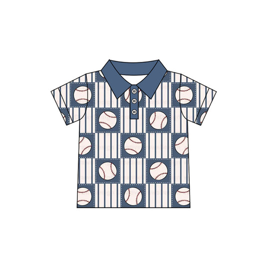 preorder BT1104 baseball blue striped short sleeve boys top