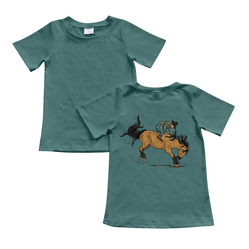 preorder BT1109 Western rodeo dark green short sleeve boys top