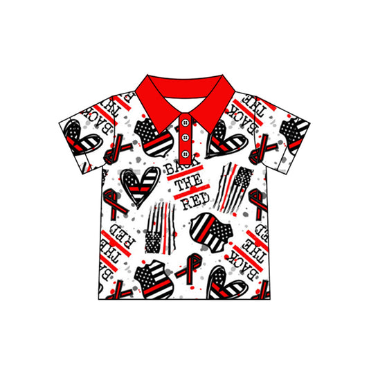preorder BT1112 back the red flag red black short sleeve boys top