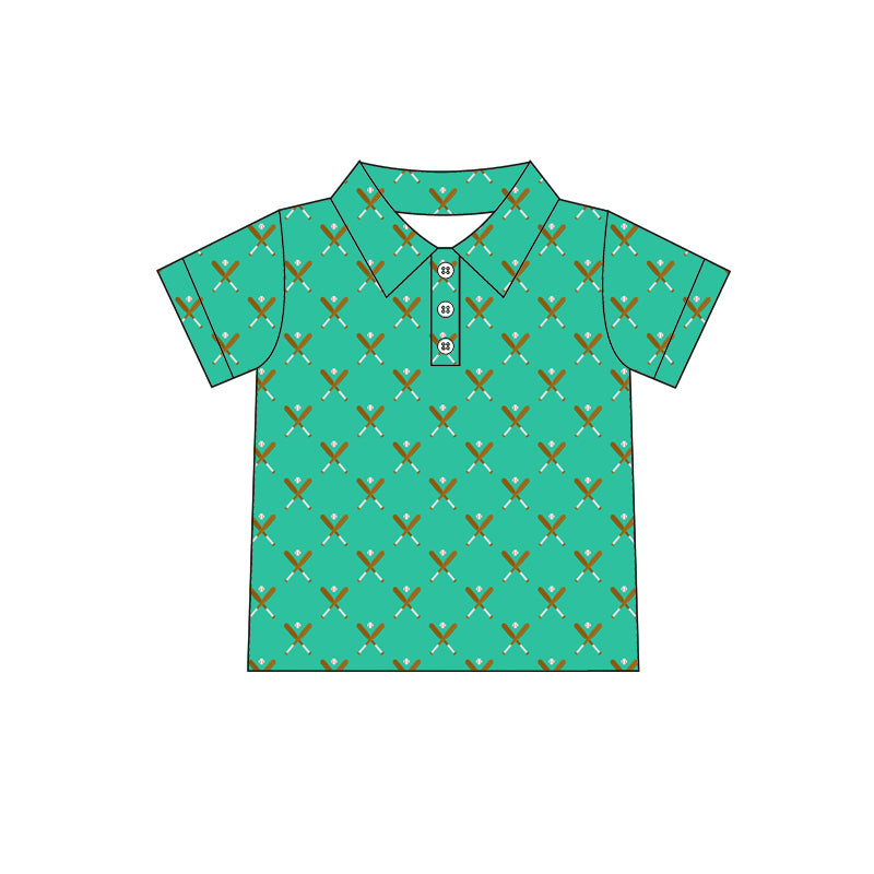 preorder BT1119 Play Baseball Green Short Sleeve Boys Top