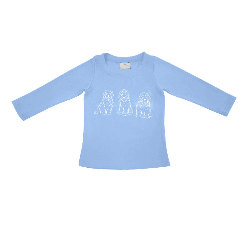preorder BT1128 Cute Dog Blue Long Sleeve Boys Top