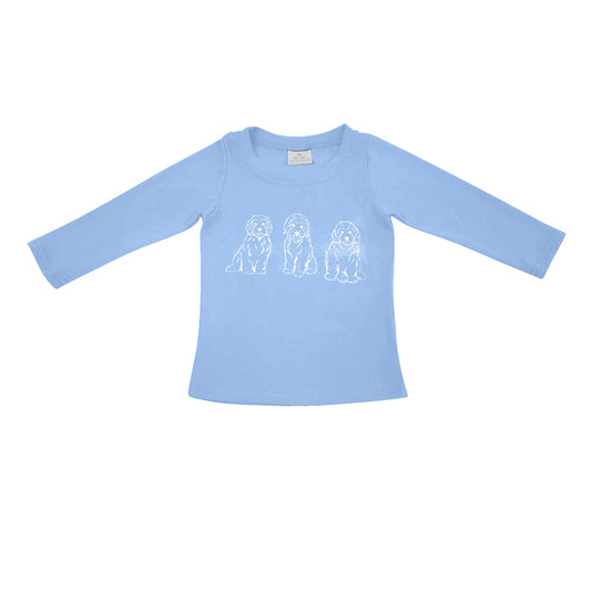 preorder BT1128 Cute Dog Blue Long Sleeve Boys Top