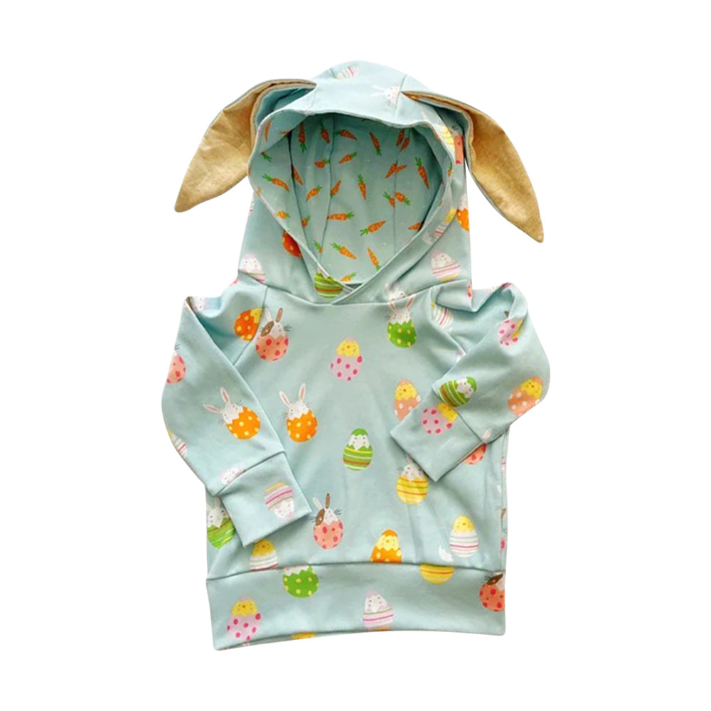 preorder BT1136 Easter Bunny Rabbit Egg Blue Hoodie Long Sleeve Boys Top