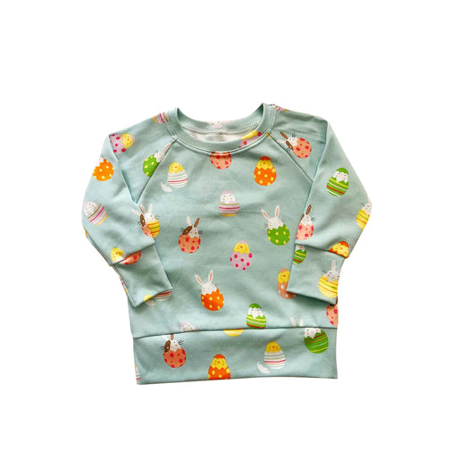 preorder BT1137 Easter Bunny Rabbit Egg Blue Long Sleeve Boys Top