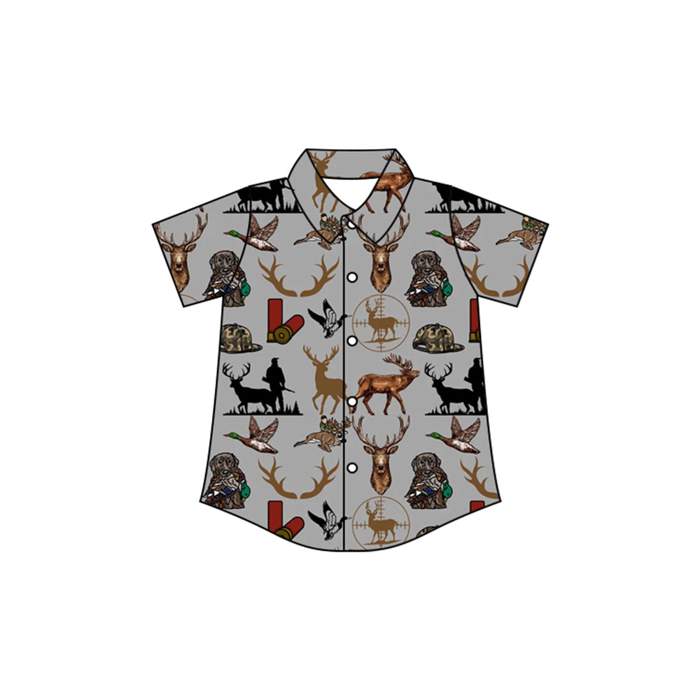 preorder BT1156 baby boy Hunting deer mallard duck dog grey short sleeve top