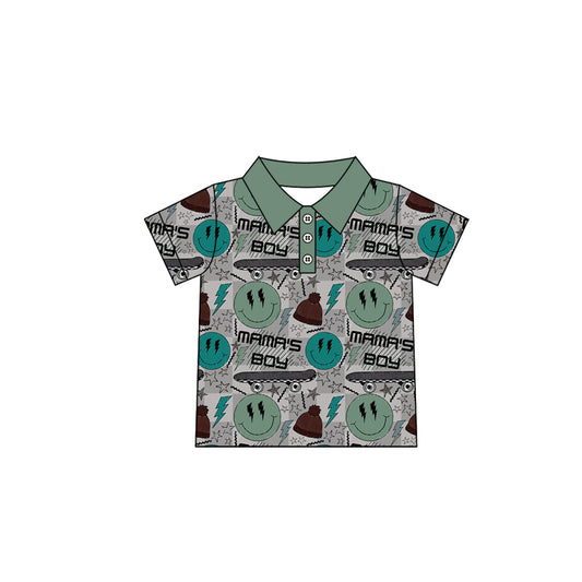 preorder BT1160 Mama's Boy Smile Green Short Sleeve Boys Top