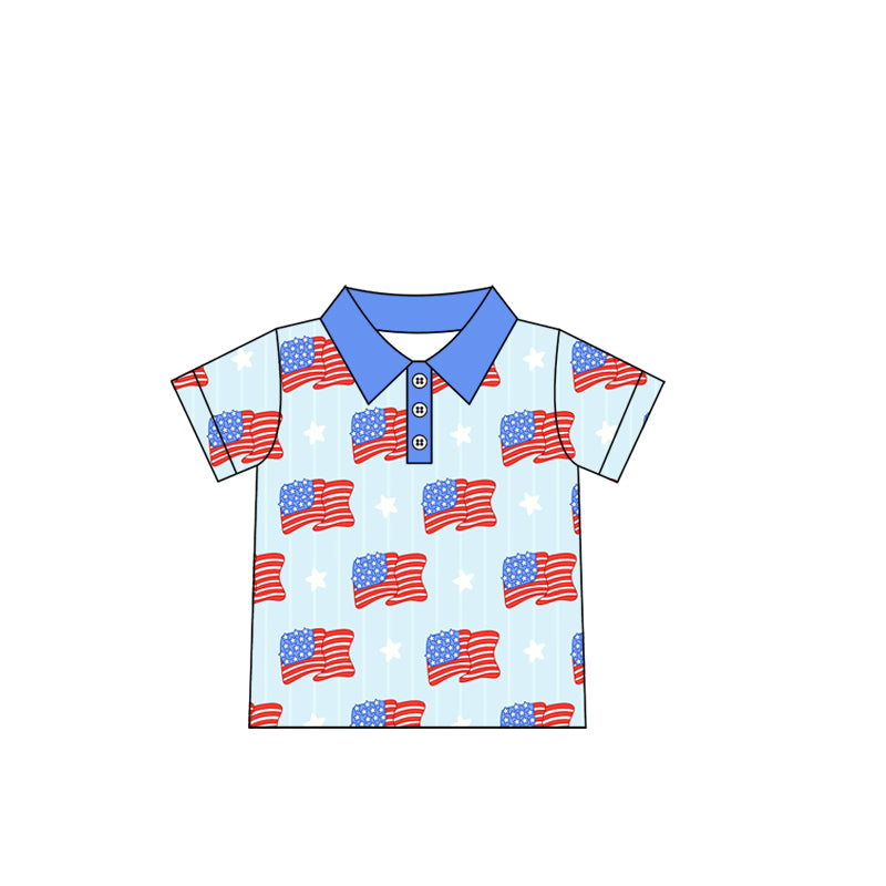 preorder BT1161 July 4th Flag Blue Short Sleeve Boys Top